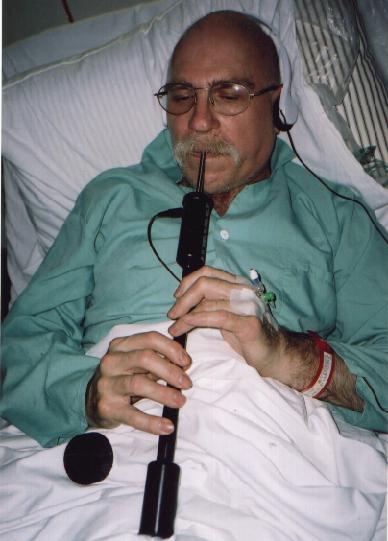 Me in hospital playing the chanter in my pyjamas