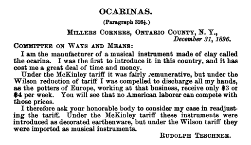 Teschner's petition on import
                          duties to the US Congress, 1896