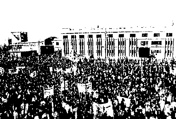 crowd outside police station